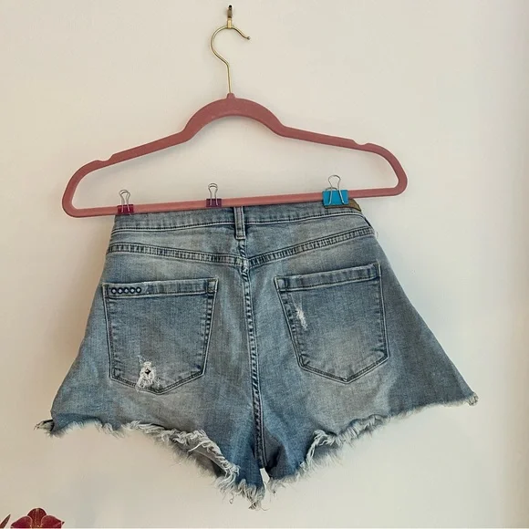 Blank NYC Light Blue Jean Shorts with Dark Blue Embroidery - Picture 4 of 7